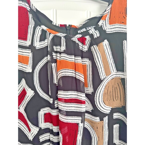 KARL LAGERFELD PARIS Women's Printed High-Low Flutter-Sleeve Dress Blck Multi 10 - Picture 7 of 12